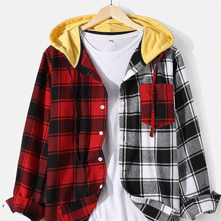 Newchic Mens Plaid Patchwork Cotton Button Designer Hooded Shirt Review