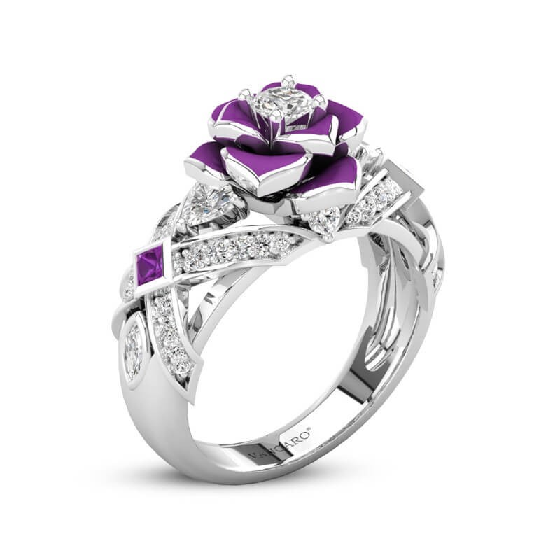 Vancaro Unique Rose Promise Rings For Her Purple Rose Flower Design Review 