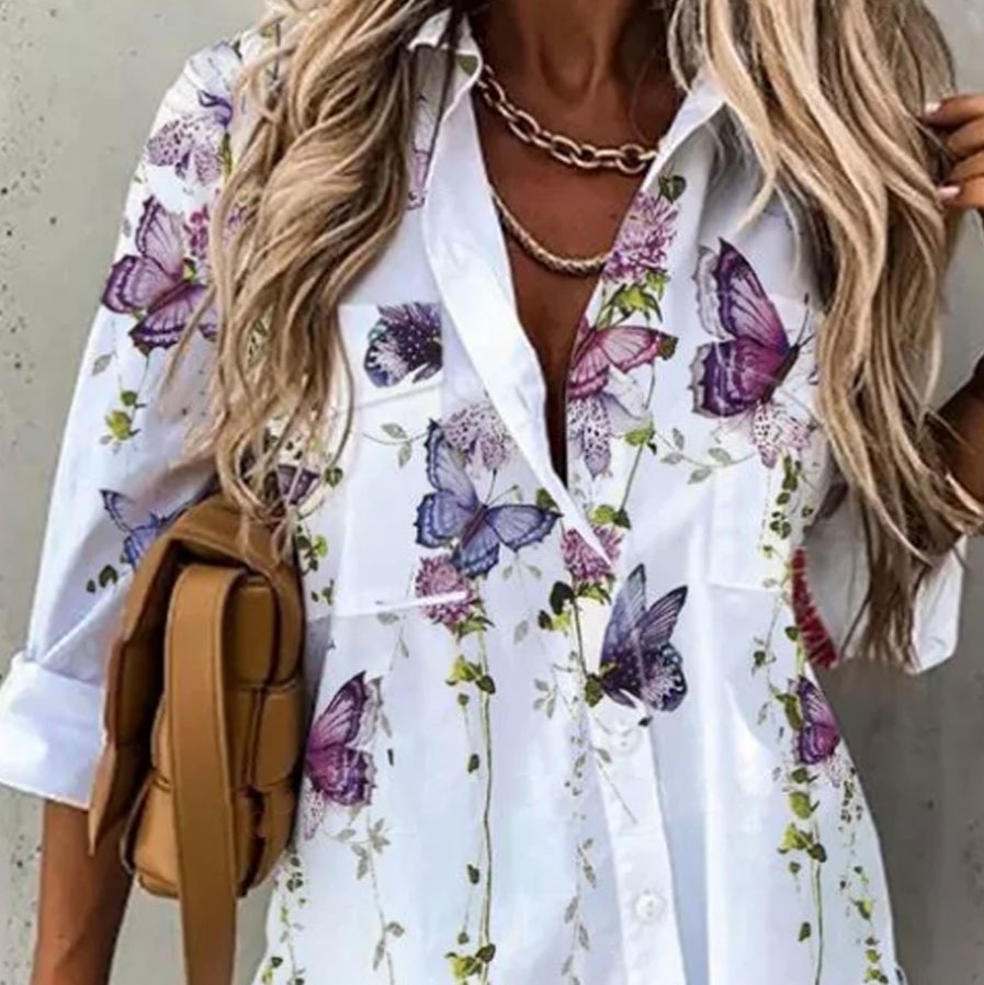 Holapick Butterfly Print Casual Simple Blouse Review