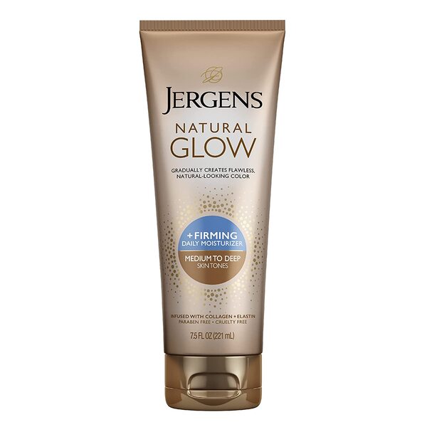 10 Best Tanning Lotions 9 Jergens Natural Glow +FIRMING Body Lotion, Medium to Deep Skin Tone, 7.5 Fl Oz Sunless Tanning Daily Moisturizer, featuring Collagen and Elastin, Helps to Visibly Reduce Cellulite