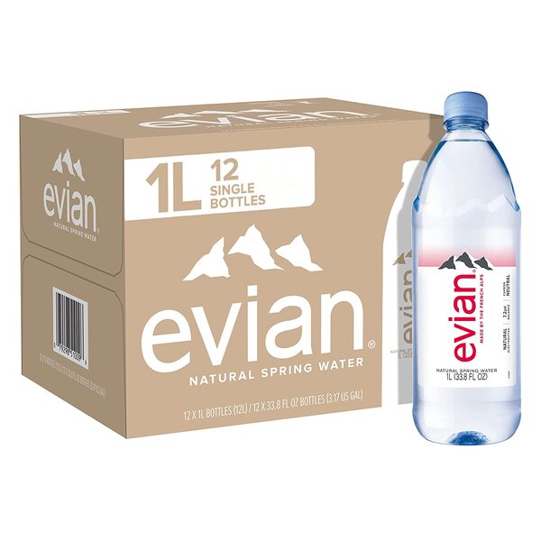 10 Best Bottled Water Brands 9 evian Natural Spring Water, Naturally Filtered Spring Water in Large Bottles, 33.81 Fl Oz (Pack of 12)